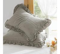 Taie d'oreiller à volants de taille standard - Taies d'oreiller en coton décor rustique avec franges à volants en dentelle - Doux et respirant - Fermeture à enveloppe en jacquard pour chambre à