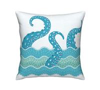 Taie d'oreiller Abstract Tentacle in Blue Sea Waves Hand Drawn Painting Taies D'Oreillers Respirant Taies Oreiller pour Canapé Maison Extérieur Jardin 45X45 CM