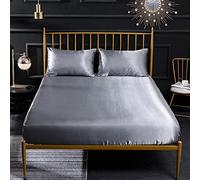 Taie d'oreiller, argenté à tobe ajustée en Argent Couleur Solide Feuilles Queen Satin pour lit à Double lit de lit d'oreiller, taie d'oreiller 5,2 50x75 cm