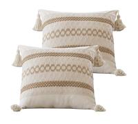 Taie d'oreiller Beige Set de 2 avec Tassels Elégant Trois Cordes pour Canapé, Lit et Décoration de la Maison, 45x45cm