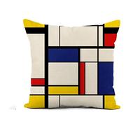 Taie d'oreiller Blue Cubism Abstract Modern Painting in Mondrian Colorful Artistic Housse Oreiller Respirant Housse De Coussin Résistant Protege Oreiller pour Jardin Bureau Chambre 45X45CM