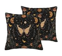 Taie d'oreiller bohème en imitation lin imprimé papillon phase de lune, housse de coussin avec fermeture éclair invisible pour canapé, lit, décoration de bureau à domicile, 45,7 x 45,7 cm