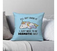 Taie d'oreiller carrée en polyester et lin avec fermeture éclair - Inscription « I Just Need To Be Dramatic Unicorn »