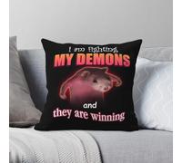 Taie d'oreiller carrée Fighting My Demons But They Are Winning en polyester et lin velours avec fermeture éclair