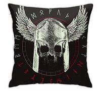 Taie d'oreiller Casque À Ailes De Crâne Runiques Noires Taies D'Oreillers Doux Et Confortable Housse De Coussin Resistant pour Canapé Maison 45X45 Cm