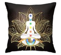 Taie d'oreiller Chakra Lotus Mandala Or Noir Housse Oreillers Doux Et Confortable Pillow Covers Hypoallergéniquea pour Canapé Maison 45X45 Cm