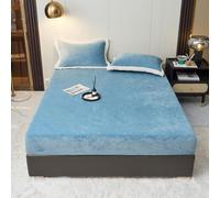 Taie d'oreiller, Chauffeur de lit en Toison à Lait Molle Doux Confortable Hiver Hiver Confortable Velours ajusté en Mousse de Matelas, Bleu, Une Paire d'oreillers