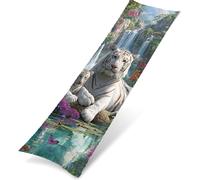 Taie d'oreiller Corps Velours 40 x 120 cm, Housse de Traversin Décorative Chaude et Moelleuse, Taie Longue Forêt Idéal pour Canapé ou Lit, Impression Double Face, Decoration Le Tigre Blanc K0Z-330