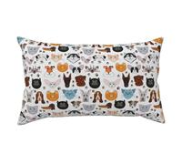 Taie d'oreiller courte en peluche avec motif chat et chien de dessin animé, taie d'oreiller douce et confortable 91 x 50 cm avec fermeture éclair dissimulée 91 x 50 cm