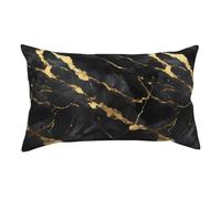 Taie d'oreiller courte en peluche, douce et confortable, avec fermeture éclair dissimulée 91 x 50 cm, imprimé marbre noir et doré
