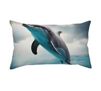 Taie d'oreiller courte en peluche imprimée dauphin qui vous regarde, taie d'oreiller douce et confortable 91 x 50 cm avec fermeture éclair dissimulée 91 x 50 cm