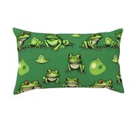 Taie d'oreiller courte en peluche imprimée grenouilles vertes, housse de coussin douce et confortable 91 x 50 cm avec fermeture éclair dissimulée 91 x 50 cm