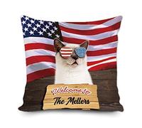 Taie d'oreiller Custom British Shorthaired Cat with America USA Flag 4Th of July Stars and Stripes Patriotic Protege Oreiller Décoratives Housse Oreiller Respirant Housse De Coussin pour 45X45CM
