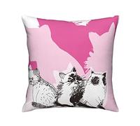 Taie d'oreiller Cute Funny Kittens with Pink Shadows Cartoon Animal Cats Hand Drawn Painting Housses De Coussin Respirant Taies Oreiller pour Patio Maison Chambre 45X45 CM