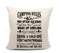 Taie d'oreiller d corative en coton et lin Mancheng-zi Camping Rules RV Pillows, oreillers de caravane, housses d'oreiller RV, 18 x 18 pouces