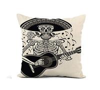 Taie d'oreiller Dead Mexican Skeleton Wearing Sombrero and Playing Guitar Protege Oreiller Confortable Housse Oreiller Décoratives Housse De Coussin pour Salon Jardin Chambre 45X45CM