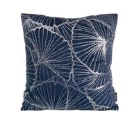 Taie d'oreiller décorative 45x45 Blink 39 bleu marine argent feuilles de ginkgo velours Eurofirany