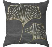 Taie d'oreiller décorative 45x45 feuilles de ginkgo fleurs graphite or velours Fresfirany