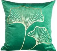 Taie d'oreiller décorative 45x45 feuilles de ginkgo fleurs vertes or foncé velours Fresfirany