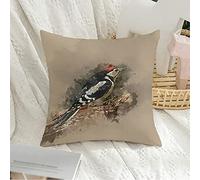 Taie d'oreiller décorative carrée taie d'oreiller Douce colorée Aquarelle Peinture Belle Grand pic tacheté Animaux Faune Paysage Vert taie d'oreiller pour canapé Chambre Voiture 18x18 Pouces