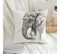 Taie d'oreiller décorative carrée taie d'oreiller Doux Dessin Croquis éléphant d'afrique Dessiner sur Blanc Animaux Faune Crayon Peinture Noir Afrique Ivoire Housse de Coussin pour canapé Chambre vo