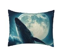 Taie d'oreiller décorative en Peluche Douce avec Fermeture éclair, Motif Baleine et Vagues au Clair de Lune, 40 x 50 cm