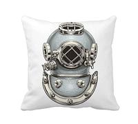 Taie d'oreiller Dive Vintage Diving Helmet Engraving Diver Scuba History Deep Housse Oreiller Résistant Housse De Coussin Respirant Protege Oreiller pour Bureau Jardin Chambre 45X45CM