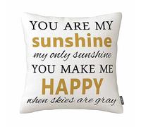 Taie d'oreiller en coton et lin avec citation You are My Sunshine (45,7 x 45,7 cm)