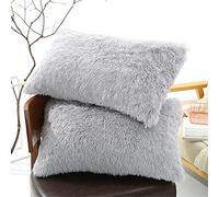 Taie d'oreiller en fausse fourrure douce, paquet de 2 housse de coussin en peluche housse de taie d'oreiller en fausse fourrure douce pour canapé-lit décoration de la maison 50x70 cm (gris clair)