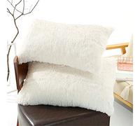 Taie d'oreiller en fausse fourrure douce, paquet de 2 housse de coussin en peluche housse de taie d'oreiller en fausse fourrure douce pour canapé-lit décoration de la maison 50x70 cm (blanc crème)
