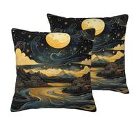 Taie d'oreiller en imitation lin imprimé ciel étoilé et montagne au clair de lune, housse de coussin avec fermeture éclair invisible pour canapé, lit, décoration de bureau à domicile, 40,6 x 40,6 cm