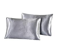 Taie d'oreiller en imitation soie, Lot de 2 taies d'oreiller en soie multicolore plusieurs tailles(Light Grey,510x760 mm)