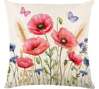 Taie d'oreiller en lin Flamenco Mystique 45x45 cm avec coquelicots printaniers pour une décoration d'intérieur élégante