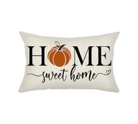 Taie d'oreiller en lin saisonnier 30 x 50 cm avec citrouille d'Halloween et lettrage imprimé sans noyau pour l'automne et l'hiver (D)