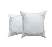 Taie d'oreiller en Percale de Coton Brodée 65x65cm Motifs Arabesque Blanc et Or