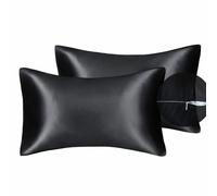 Taie d'oreiller en satin soyeux pour cheveux et visage - pour prévenir les rides - Fermeture Éclair dissimulée - 50 x 75 cm (Noir, standard)