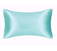 Taie d'oreiller en satin soyeux pour cheveux et visage - pour prévenir les rides - Fermeture Éclair dissimulée - 50 x 75 cm (Bleu turquoise, standard)