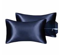 Taie d'oreiller en satin soyeux pour cheveux et visage - pour prévenir les rides - Fermeture Éclair dissimulée - 50 x 75 cm (Bleu marine, standard)