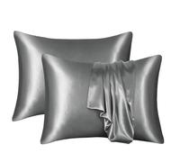 Taie d'oreiller en Soie Blanche, Noire, Grise, Bleue, décorative, Luxueuse et Confortable, for la Maison(Dark Gray,1PCx51x76cm(20x30in))