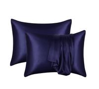 Taie d'oreiller en Soie Blanche, Noire, Grise, Bleue, décorative, Luxueuse et Confortable, for la Maison(Deep Blue,1PCx51x76cm(20x30in))