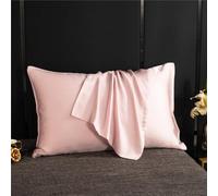 Taie d'oreiller en Soie de mûrier, Couleur Unie, taie d'oreiller, Housse de Coussin de Couchage, 50 x 70 cm, Rose Clair, 40 x 70 cm, 1 pièce