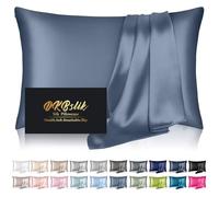 Taie d'oreiller en Soie de mûrier, Queen Size, pour Cheveux et Peau, Anti-acné, rafraîchissante, en Satin de Soie Naturelle avec Fermeture éclair dissimulée, Cadeaux pour Homme et Femme, Bleu cendré
