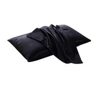 Taie d'oreiller en Soie Housse de Coussin en Soie Blanche et Noire, taie d'oreiller décorative lit, Luxueuse, Confortable, Solide, Pure pour Les Cheveux et la Peau(Black,1pcx51x76cm)