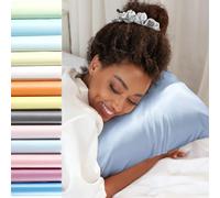 Taie d'oreiller en soie Jaciu - 40 x 70 cm - En soie véritable - Pour cheveux et peau - Avec fermeture éclair cachée - 21 mommes - Bleu clair - 40 x 70 cm