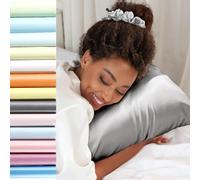 Taie d'oreiller en soie Jaciu - 40 x 80 cm - En soie véritable - Pour cheveux et peau - Avec fermeture éclair cachée - 21 mommes - Gris - 40 x 80 cm