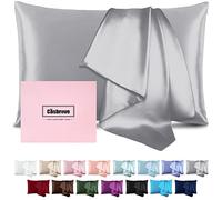 Taie d'oreiller en Soie pour Cheveux et Peau, en Soie de mûrier, Douce, Respirante, Lisse des Deux côtés, avec Fermeture éclair, taie d'oreiller pour Cadeau de Sommeil (Standard, Gris argenté)