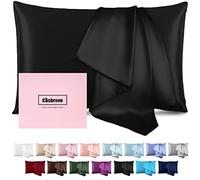 Taie d'oreiller en Soie pour Cheveux et Peau, en Soie de mûrier, Douce, Respirante, Lisse des Deux côtés, avec Fermeture éclair, taie d'oreiller pour Un Sommeil réparateur (Standard, Noir)