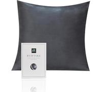 Taie d'oreiller en Soie pour Oreiller 100% Soie 22 Mommes Certifiée Oeko-TEX® Bienfaits Cheveux et Peau Anti Âge, Anti Acarien (Dark Gray, 80x80cm)