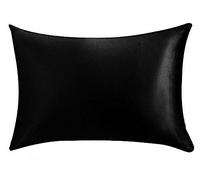 Taie d'oreiller en soie, taie d'oreiller en satin, taie d'oreiller confortable, noir, 35 x 50 cm
