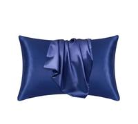 Taie d'oreiller en Soie Taie d'oreiller en Soie mûre, 2 pièces, taie Vraie, protège la Peau des Cheveux, literie(Dark Blue,51cmx76cm)